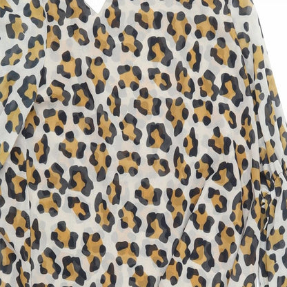orderplus Womens Brown Animal Print  Basic Blouse Size XL
