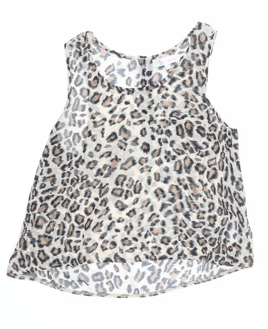 cameo rose Womens Brown Animal Print Mesh Basic Blouse Size 12