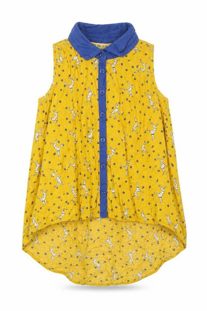 JUST FOR YOU Girls Yellow Animal Print  Basic Button-Up Size 10-11 Years