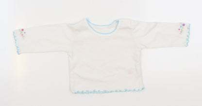 first needs  White   Basic T-Shirt Size 3-6 Months  - flowers on arms