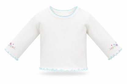 first needs  White   Basic T-Shirt Size 3-6 Months  - flowers on arms