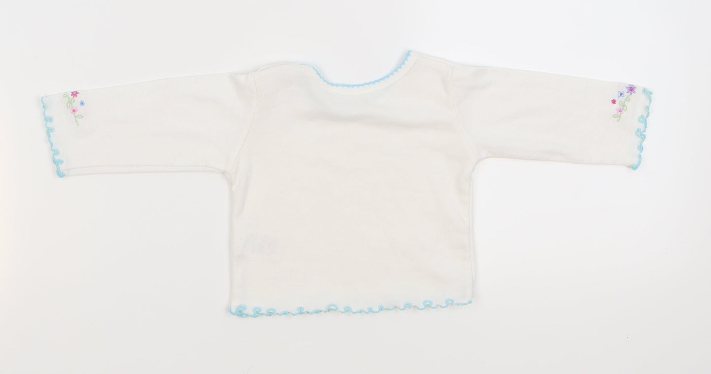 first needs  White   Basic T-Shirt Size 3-6 Months  - flowers on arms