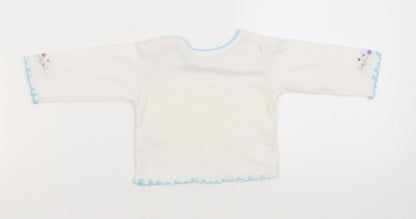 first needs  White   Basic T-Shirt Size 3-6 Months  - flowers on arms