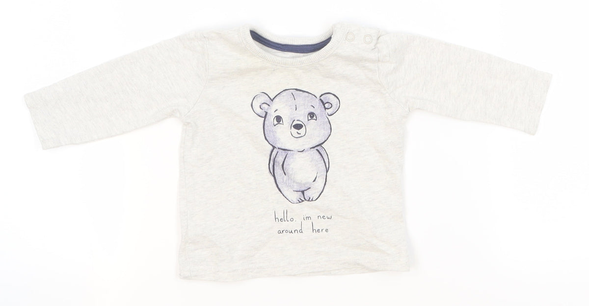 George Boys Grey   Basic T-Shirt Size 0-3 Months  - bear