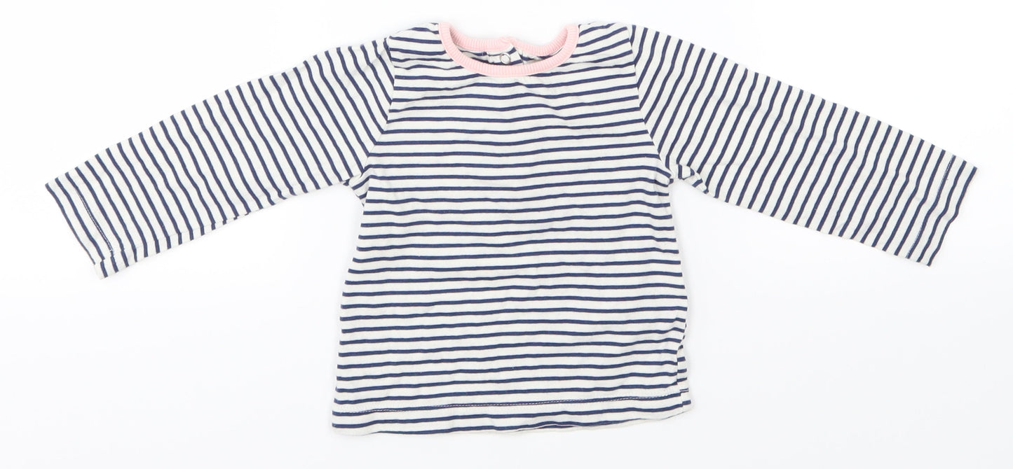 the kids divison Girls White Striped  Basic T-Shirt Size 9-12 Months