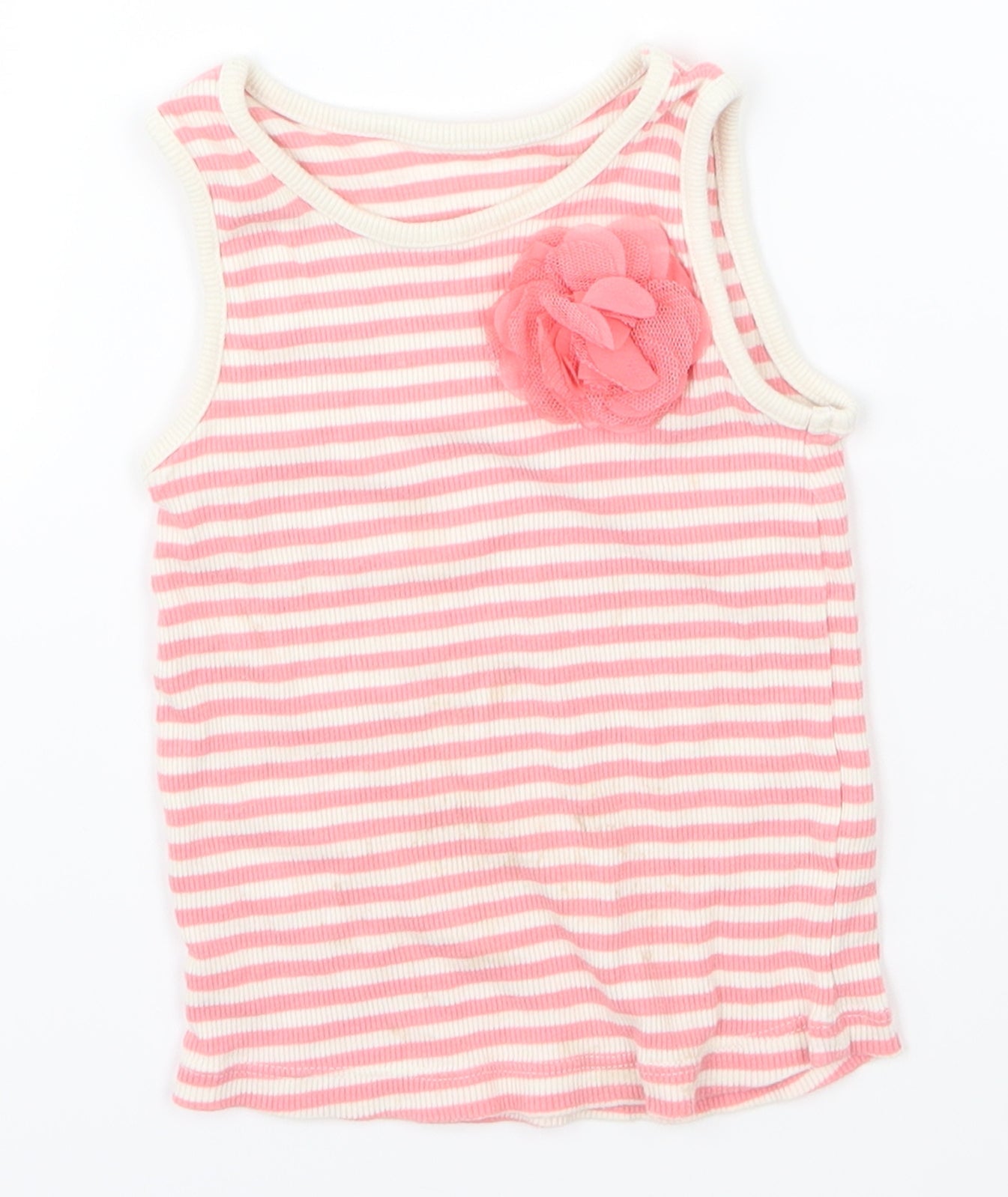 Matalan Girls Pink   Basic Tank Size 18-24 Months  - flower on front