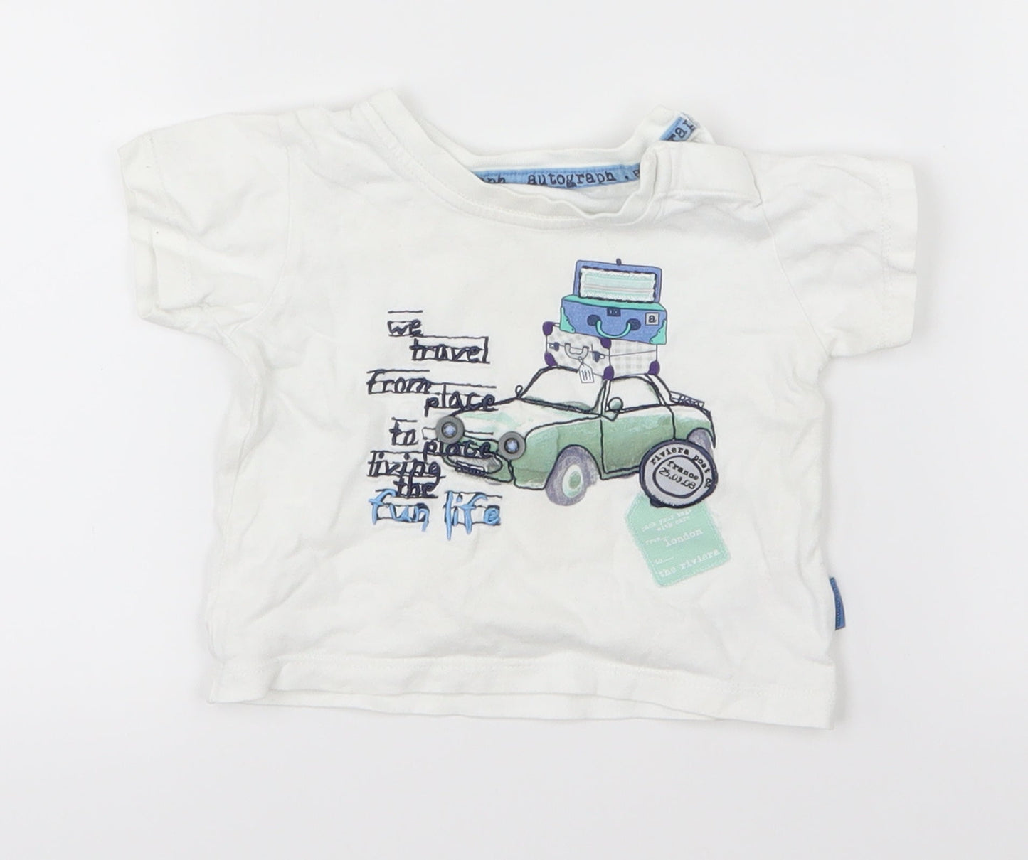 Marks and Spencer Boys White   Basic T-Shirt Size 0-3 Months  - Cars