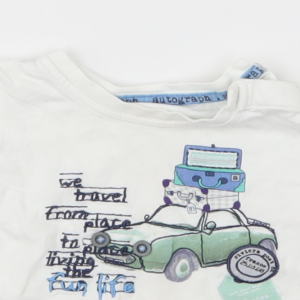Marks and Spencer Boys White   Basic T-Shirt Size 0-3 Months  - Cars