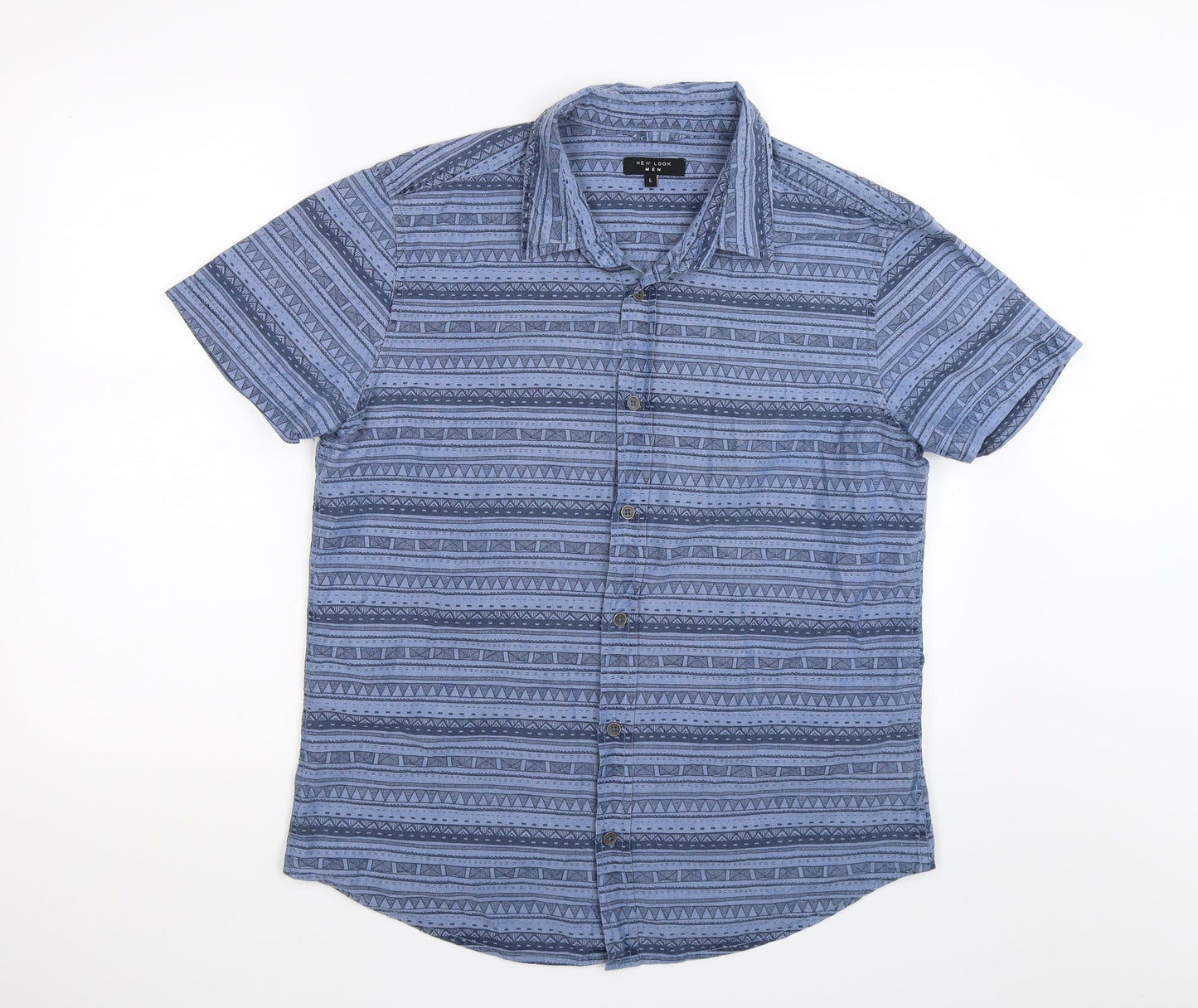 Mens UK Size L New Look Blue  Button-Up Short Sleeve Casual Shirt