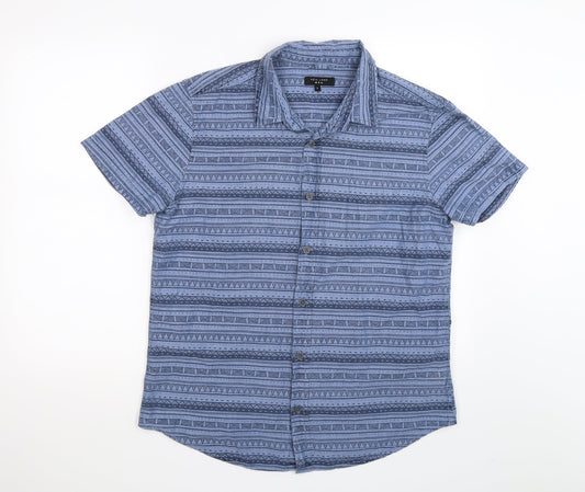 Mens UK Size L New Look Blue  Button-Up Short Sleeve Casual Shirt