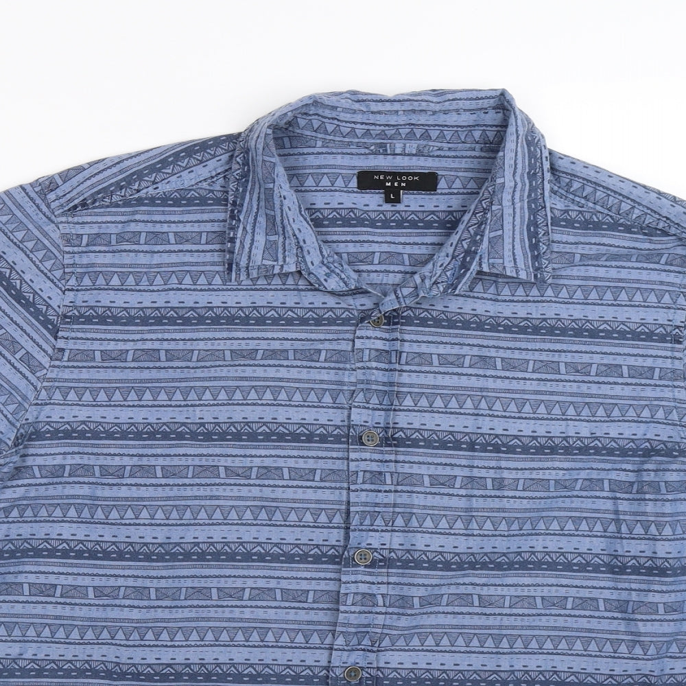 Mens UK Size L New Look Blue  Button-Up Short Sleeve Casual Shirt