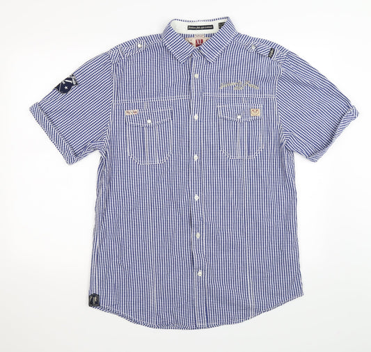 Mens UK Size XL Fly Guy Blue  Button-Up Short Sleeve Casual Shirt