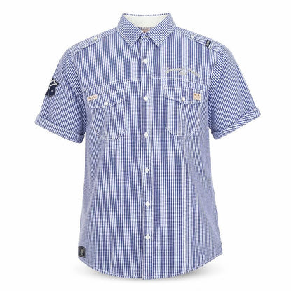 Mens UK Size XL Fly Guy Blue  Button-Up Short Sleeve Casual Shirt