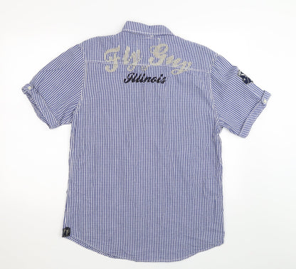 Mens UK Size XL Fly Guy Blue  Button-Up Short Sleeve Casual Shirt