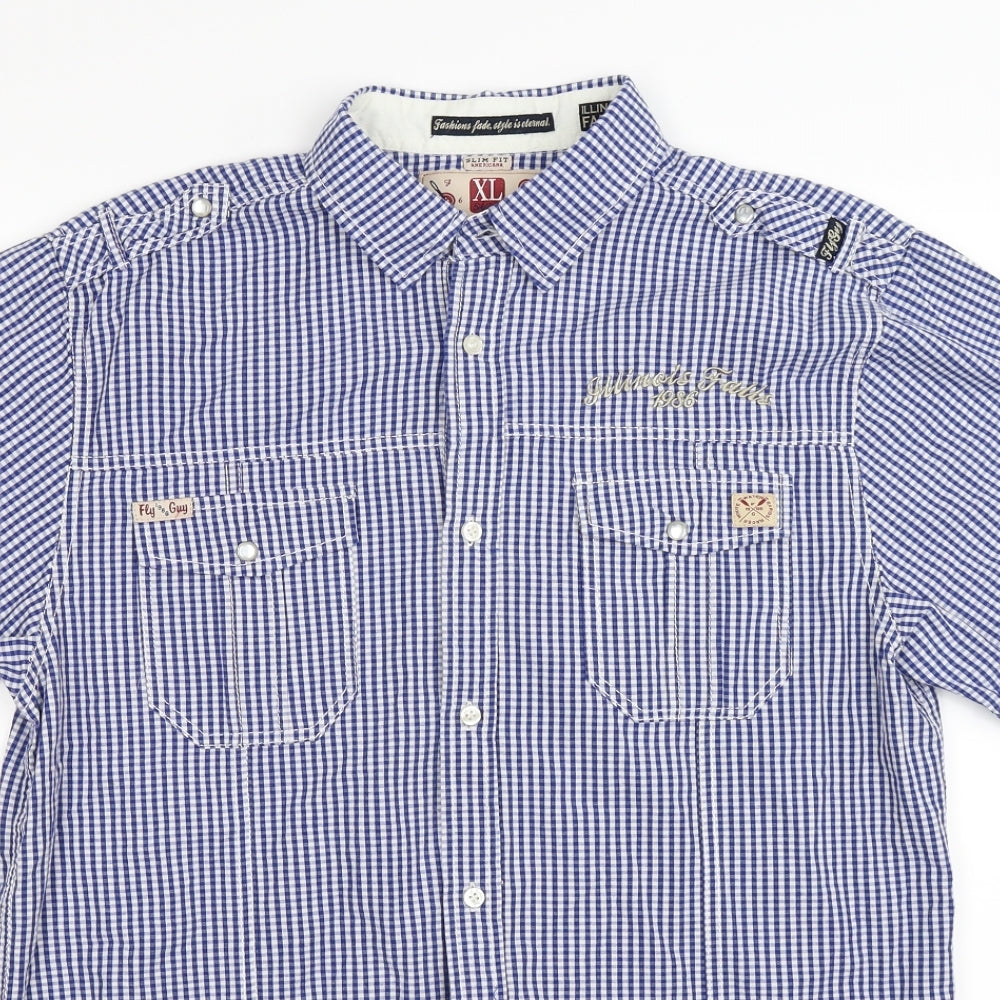 Mens UK Size XL Fly Guy Blue  Button-Up Short Sleeve Casual Shirt