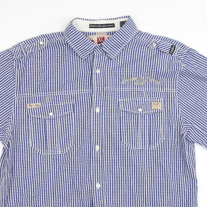 Mens UK Size XL Fly Guy Blue  Button-Up Short Sleeve Casual Shirt