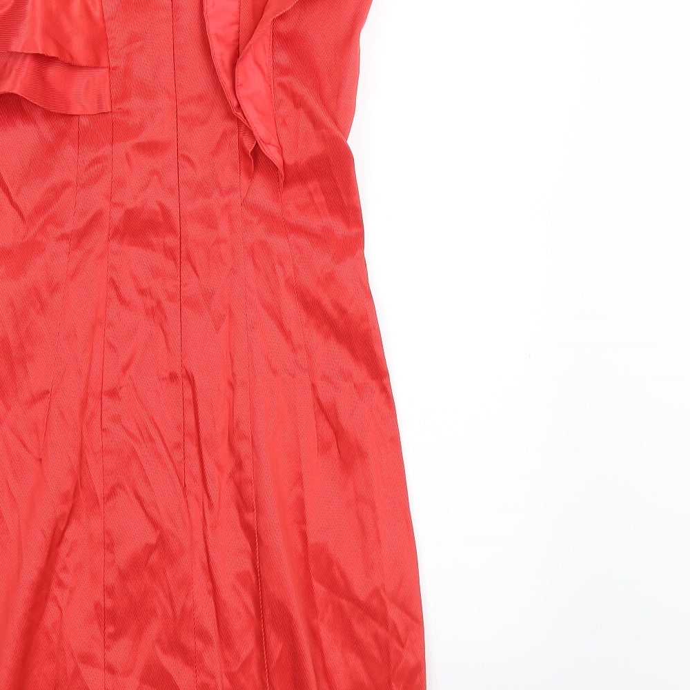 River Island Womens Red Striped Satin Bodycon  Size 8  - RUFFLE, ONE SLEEVE