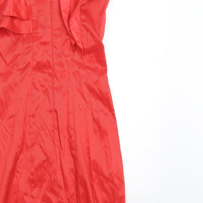 River Island Womens Red Striped Satin Bodycon  Size 8  - RUFFLE, ONE SLEEVE