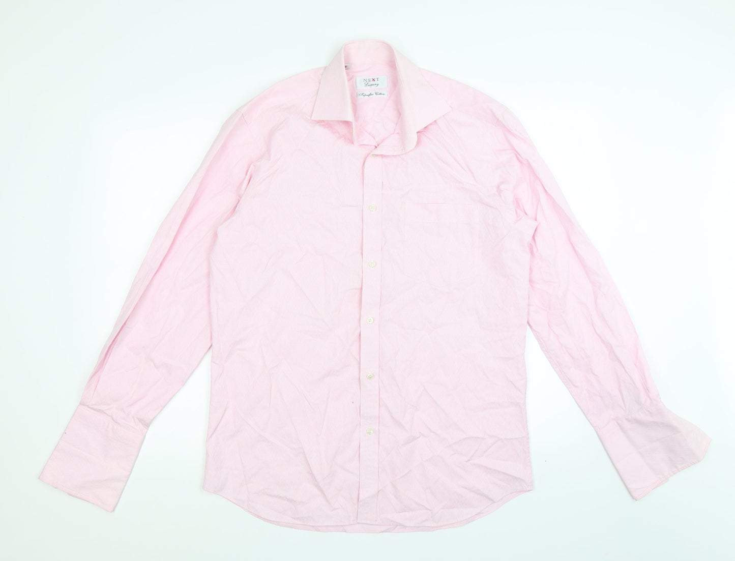 Mens UK Size 15 NEXT Pink  Button-Up Long Sleeve Casual Shirt