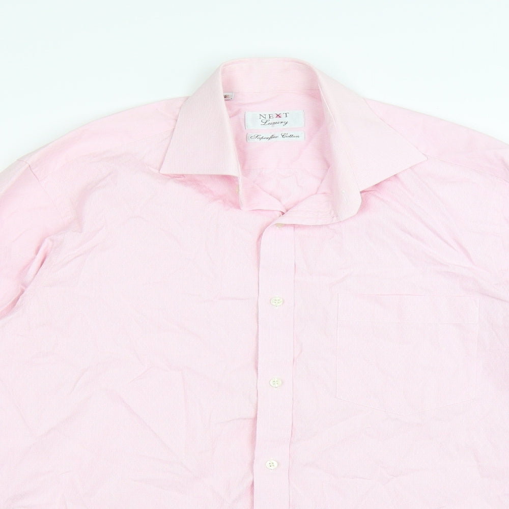 Mens UK Size 15 NEXT Pink  Button-Up Long Sleeve Casual Shirt