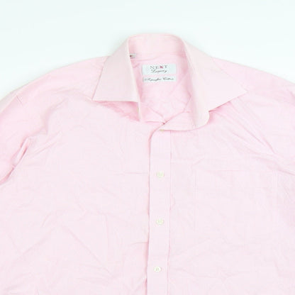 Mens UK Size 15 NEXT Pink  Button-Up Long Sleeve Casual Shirt