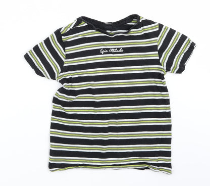 George Girls Black Striped  Basic T-Shirt Size 6-7 Years