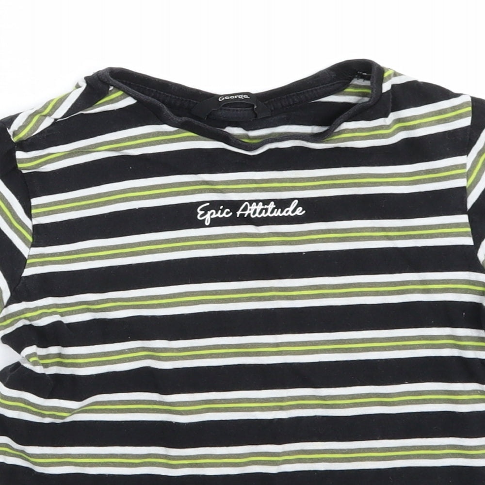 George Girls Black Striped  Basic T-Shirt Size 6-7 Years
