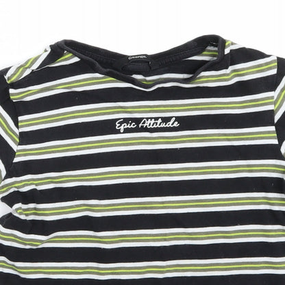 George Girls Black Striped  Basic T-Shirt Size 6-7 Years