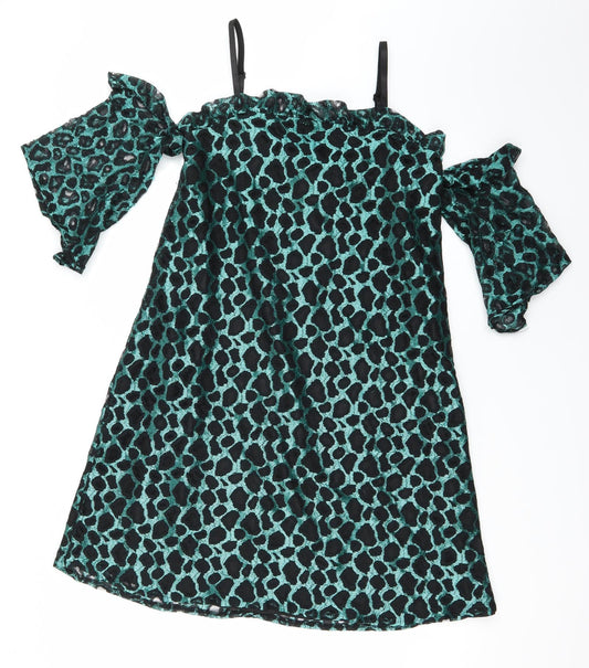 Pretty Little Thing Womens Green Animal Print  A-Line  Size 8