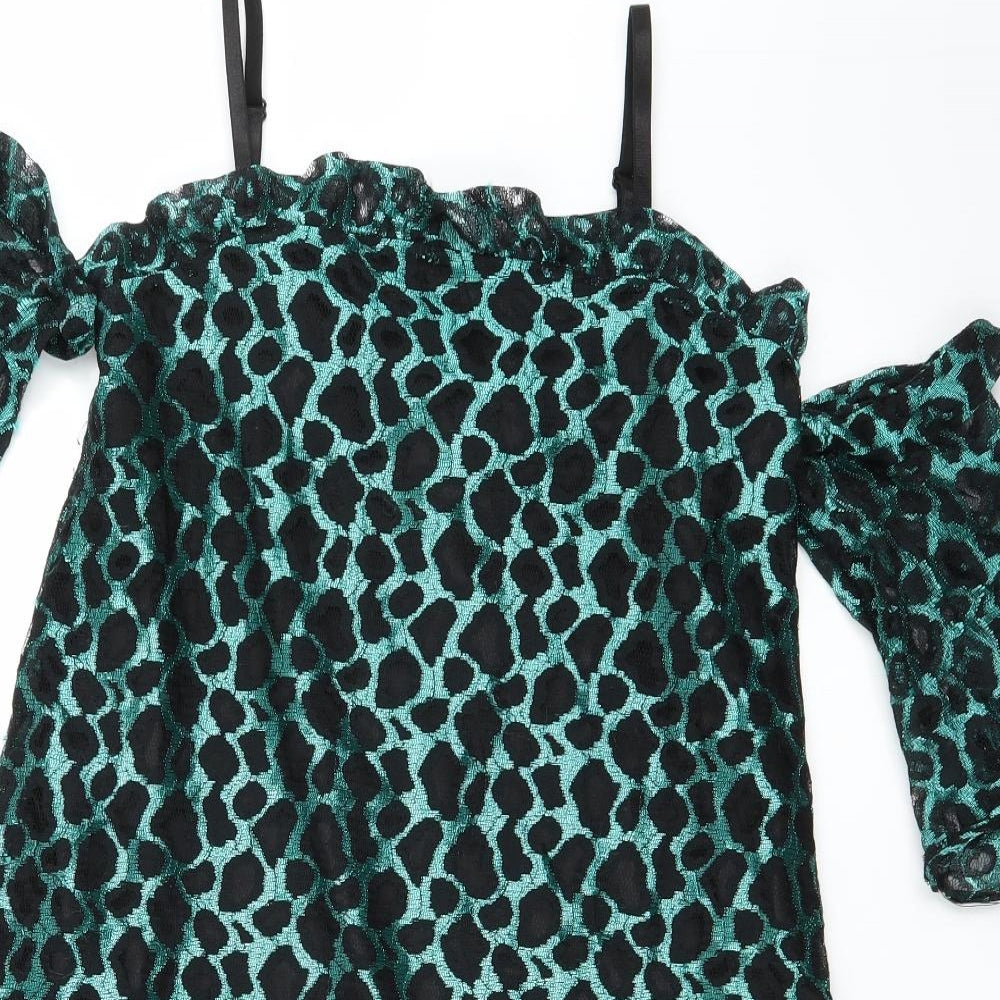 Pretty Little Thing Womens Green Animal Print  A-Line  Size 8
