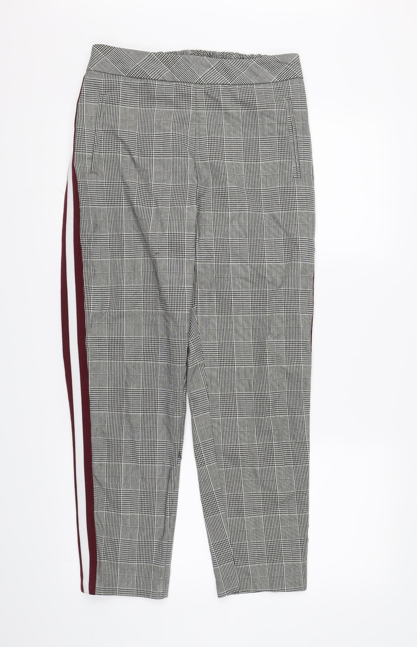 F&F Womens Grey Check Rayon Trousers  Size 10 L26 in