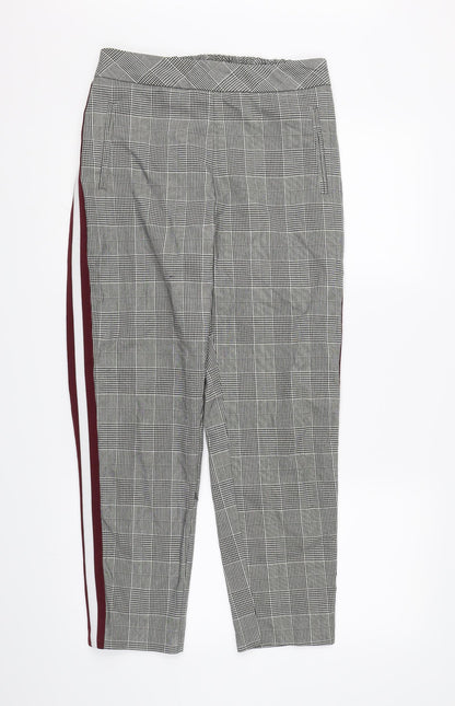 F&F Womens Grey Check Rayon Trousers  Size 10 L26 in