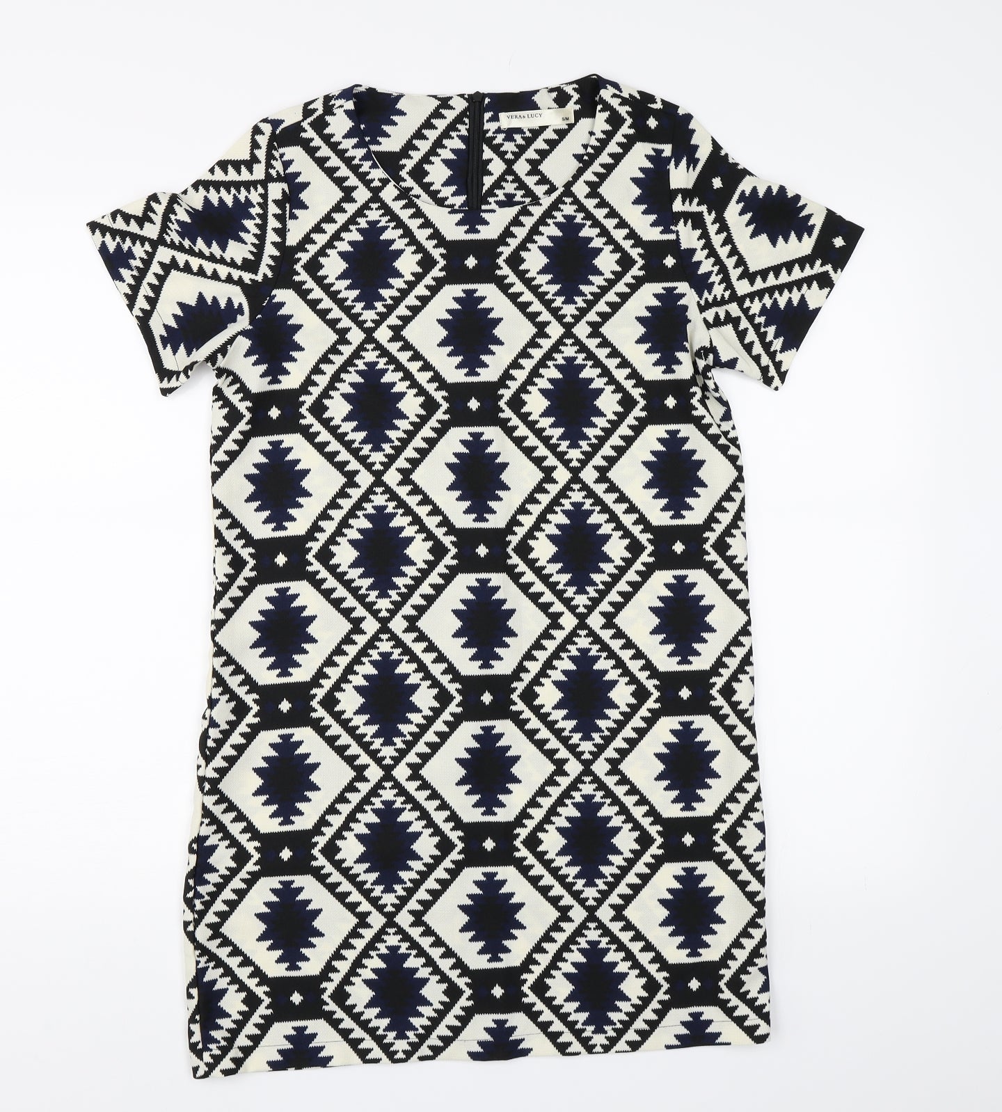 Vera & Lucy Womens White Geometric  T-Shirt Dress  Size S