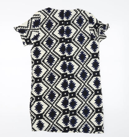 Vera & Lucy Womens White Geometric  T-Shirt Dress  Size S