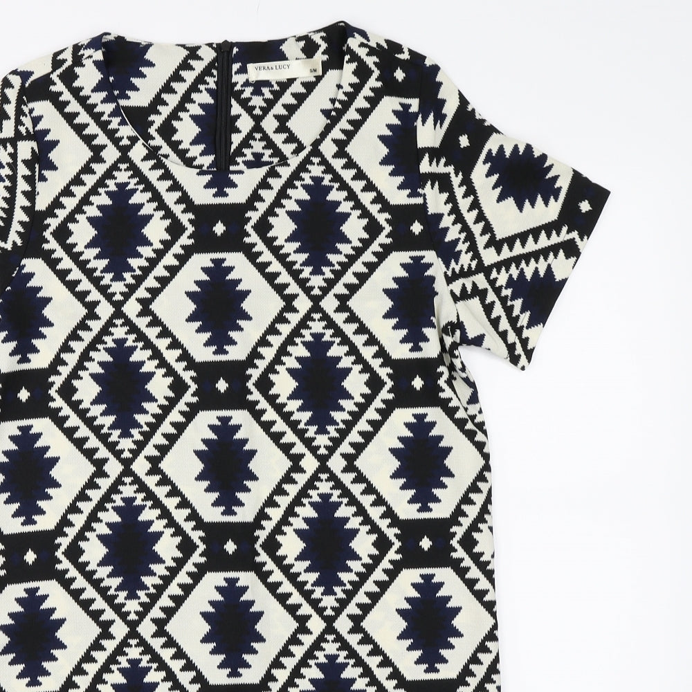 Vera & Lucy Womens White Geometric  T-Shirt Dress  Size S