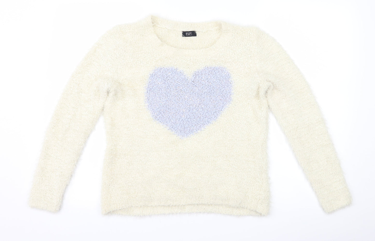 F&F Womens Ivory   Pullover Jumper Size 10  - Love heart
