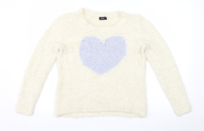 F&F Womens Ivory   Pullover Jumper Size 10  - Love heart