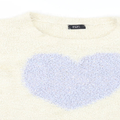 F&F Womens Ivory   Pullover Jumper Size 10  - Love heart