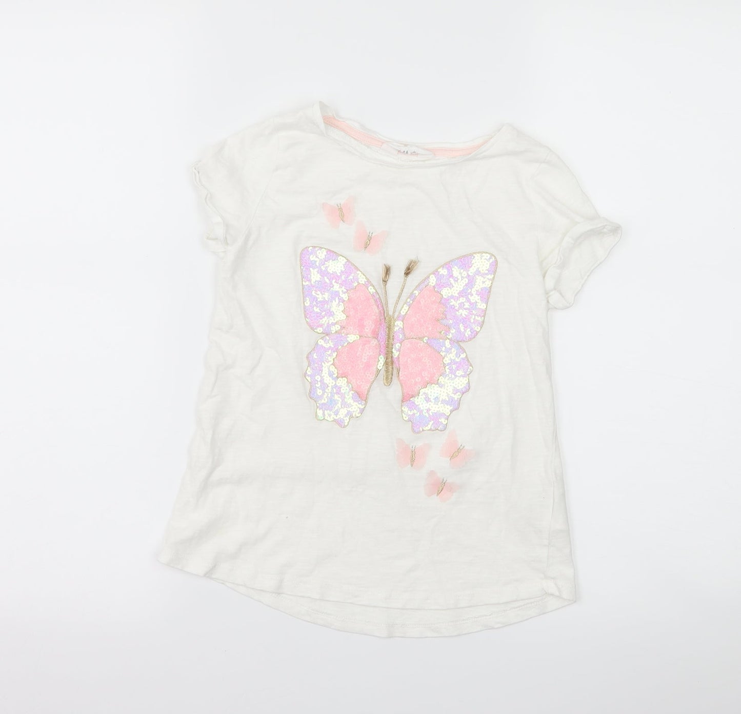 H&M Girls White   Basic T-Shirt Size 9-10 Years  - Butterflies