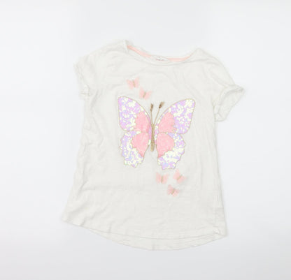 H&M Girls White   Basic T-Shirt Size 9-10 Years  - Butterflies