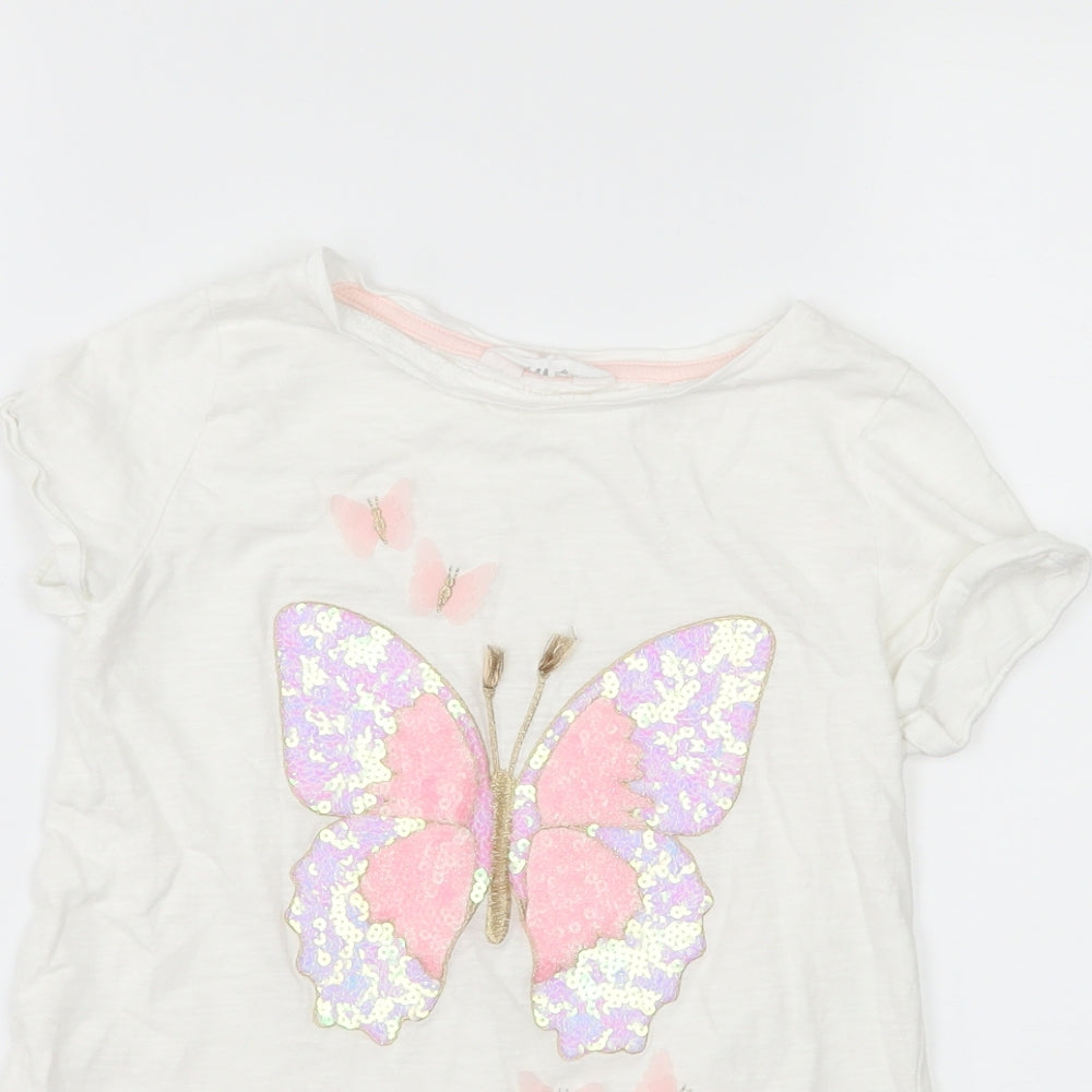 H&M Girls White   Basic T-Shirt Size 9-10 Years  - Butterflies