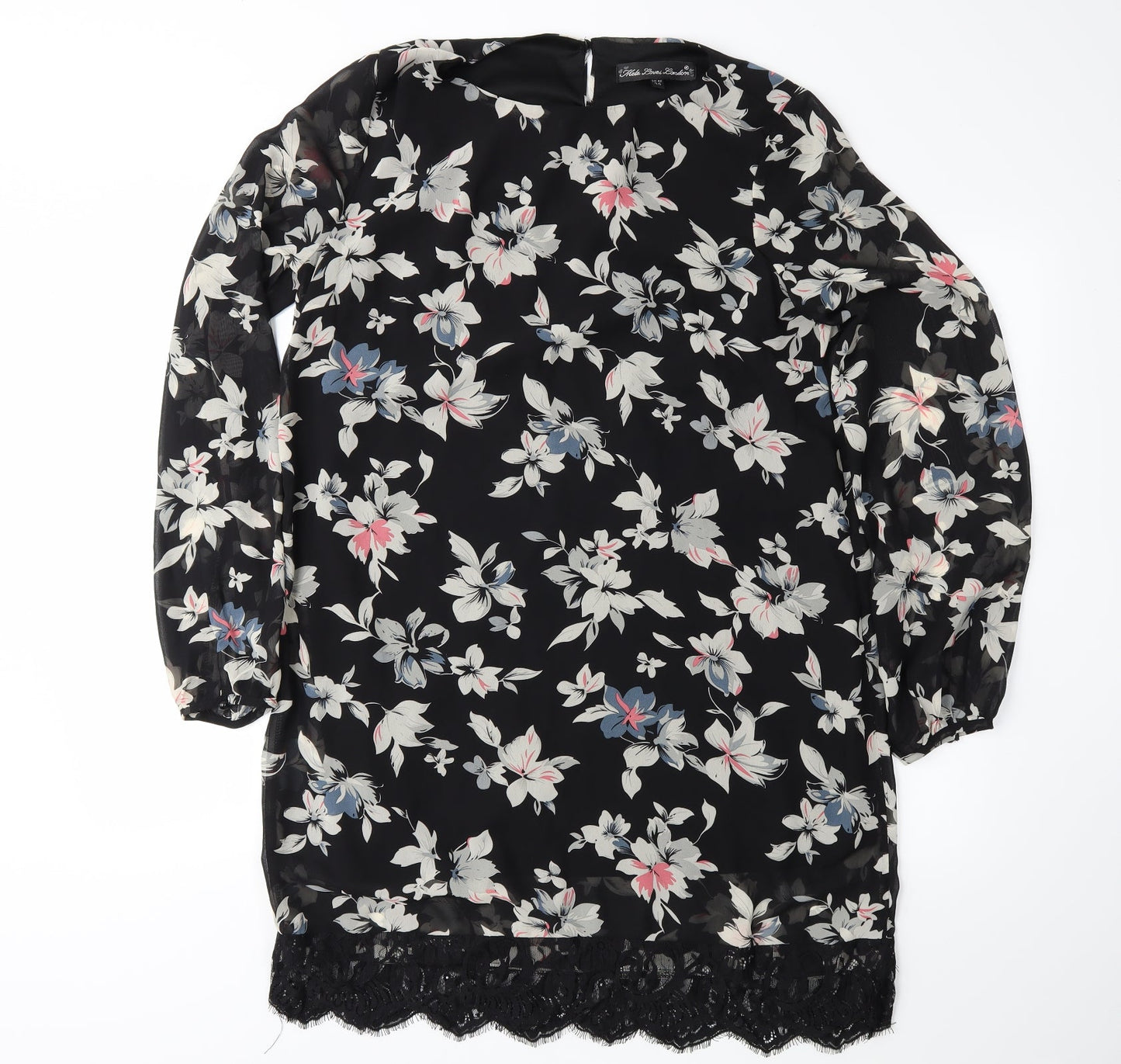 Mela Loves London Womens Black Floral  Pencil Dress  Size 14