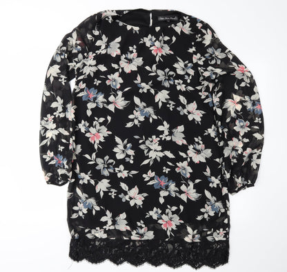 Mela Loves London Womens Black Floral  Pencil Dress  Size 14