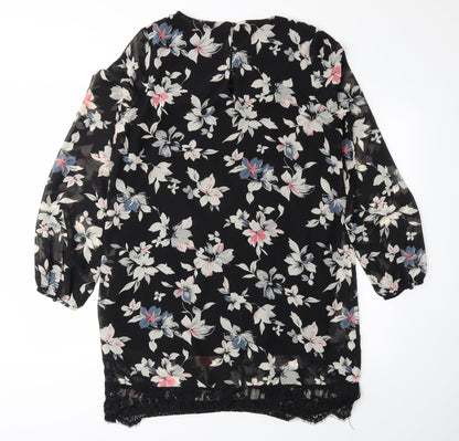 Mela Loves London Womens Black Floral  Pencil Dress  Size 14