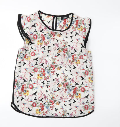 wallia Womens White Floral  Basic Blouse Size 10