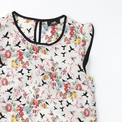 wallia Womens White Floral  Basic Blouse Size 10