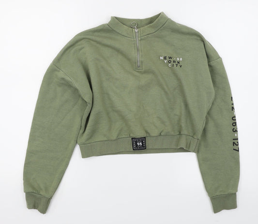 915 Girls Green   Pullover Sweatshirt Size 12-13 Years  - Cropped