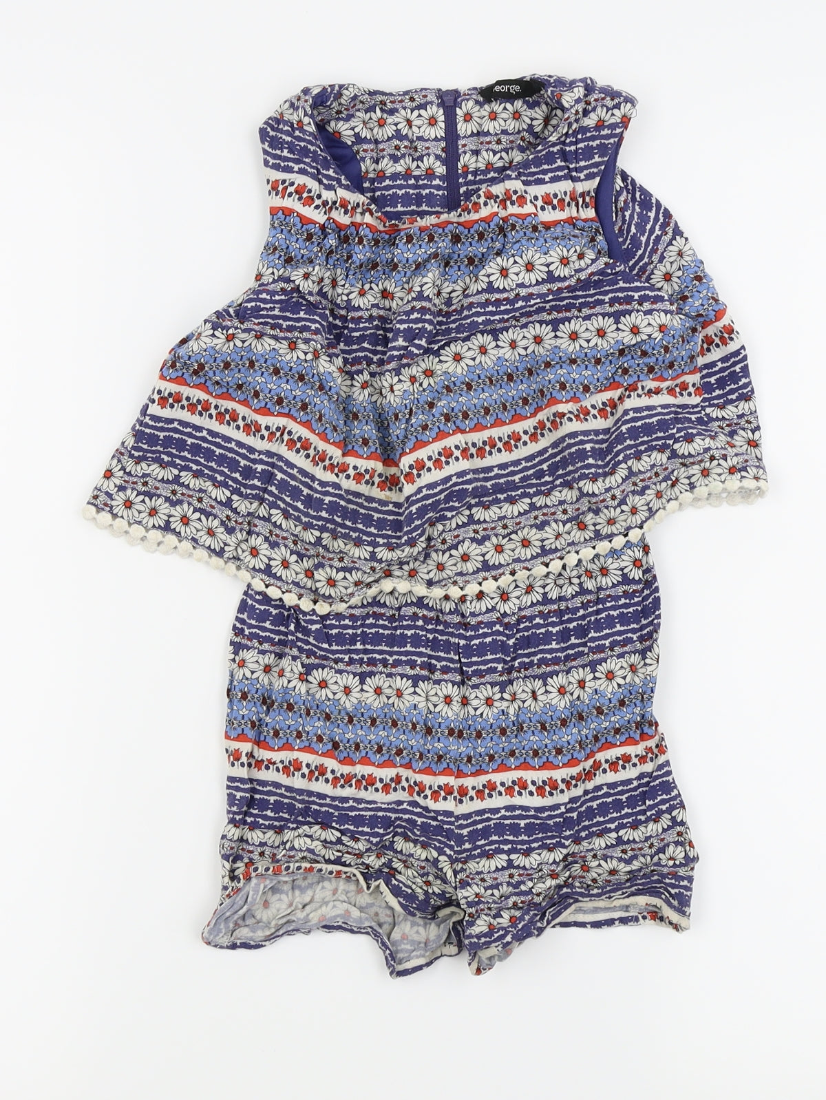 Asda George Girls Blue Flecked  Playsuit One-Piece Size 5-6 Years