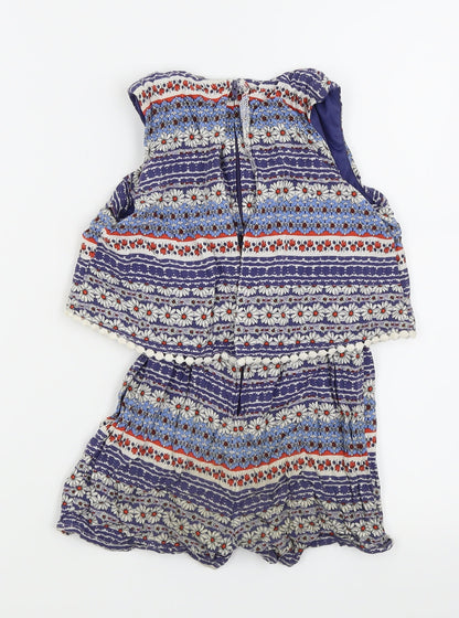 Asda George Girls Blue Flecked  Playsuit One-Piece Size 5-6 Years