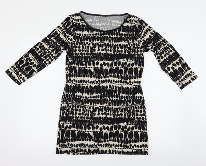 F&F Womens Black Animal Print  Basic Blouse Size 8